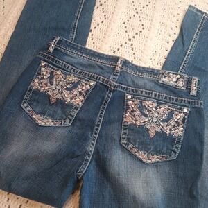 Grace in LA Blue Straight Leg Jeans with Embellished Pockets